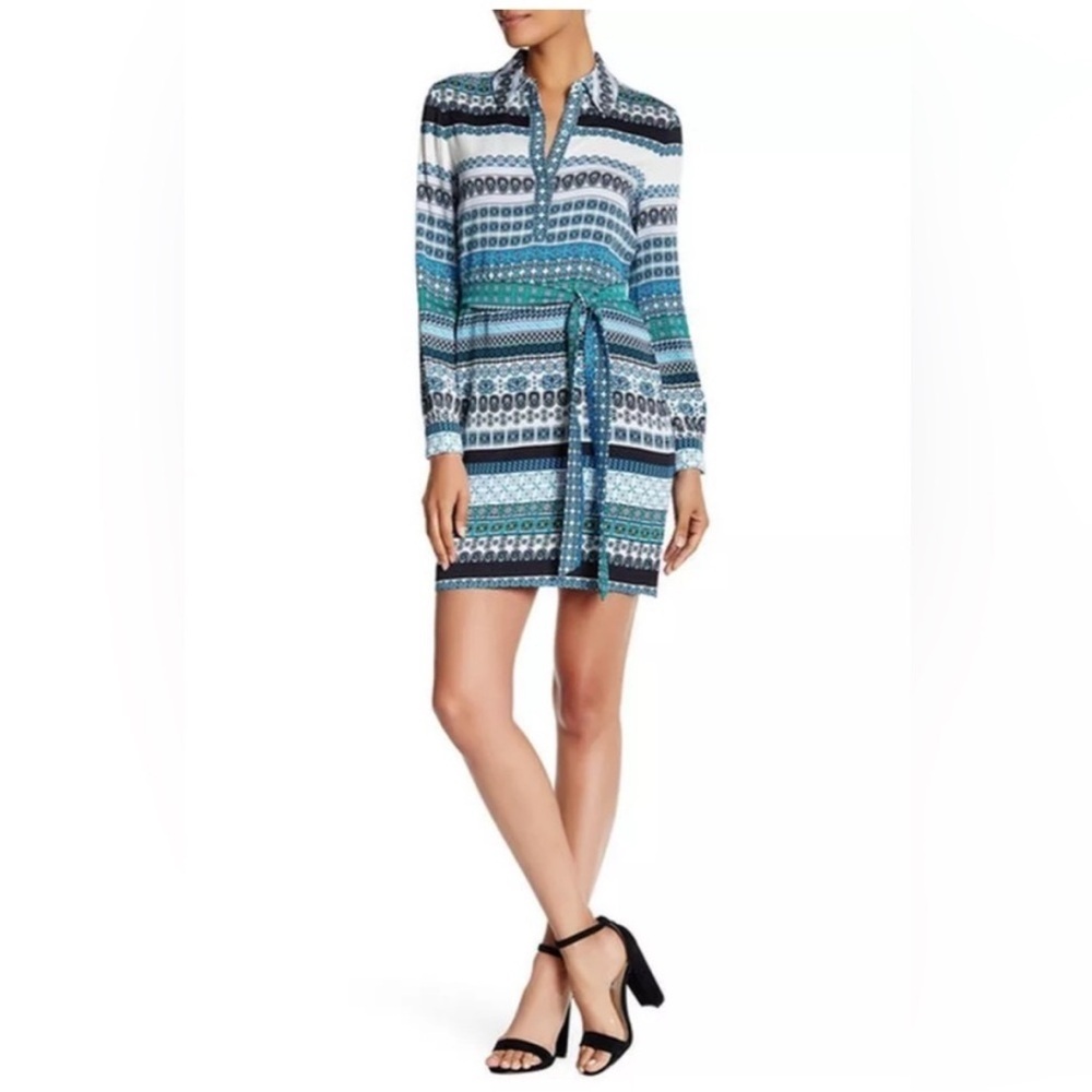 Diane Von Furstenberg Blue and White Long Sleeve Shirt Dress